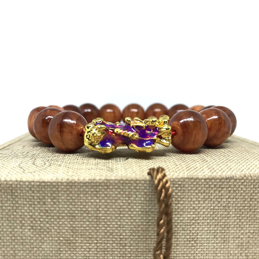 AG203C - VÒNG TAY GỖ HUYẾT LONG 12MM MIX TỲ HƯU ĐỔI MÀU