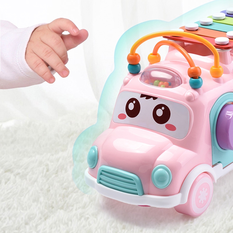 đồ chơi có dụng cụ nhạc xe buýt và thả khối mô hình hình học trí tuệ cho trẻ 2 in 1