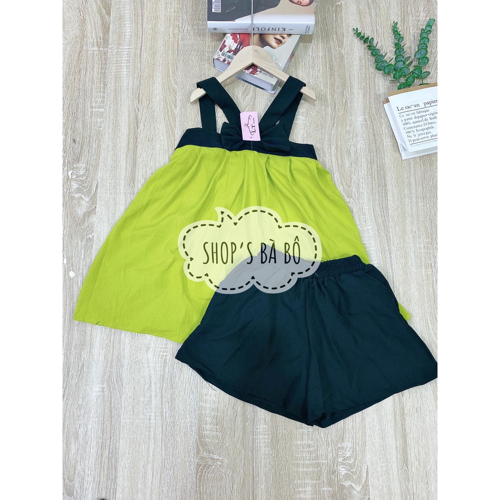 Set áo yếm hai dây phối nơ, quần short cho nữ mặc đi chơi siêu điệu đà, form chuẩn