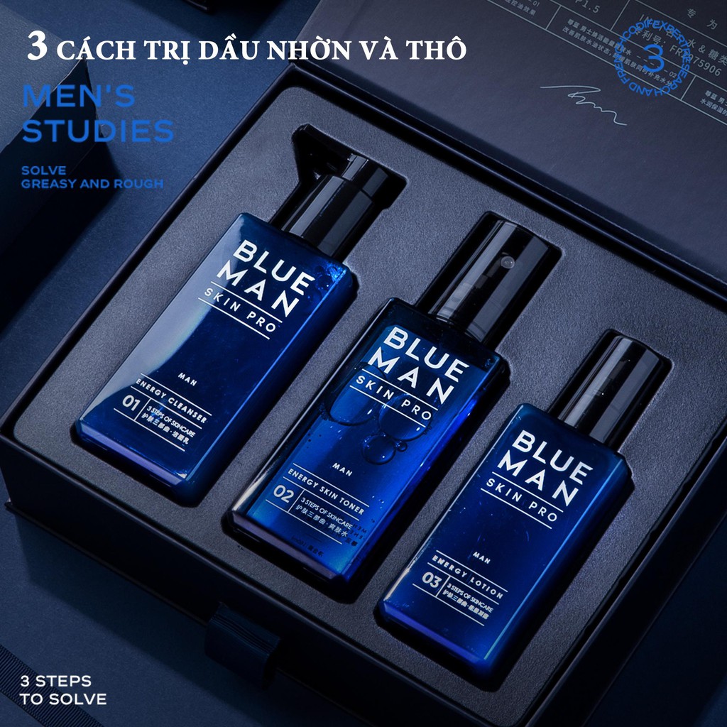 Bộ 3 Chăm Sóc Da Skin Pro BLUEMAN Chống Nhờn Dưỡng Ẩm Tẩy Sạch Da 160ml x2 110ml x1 ZL107