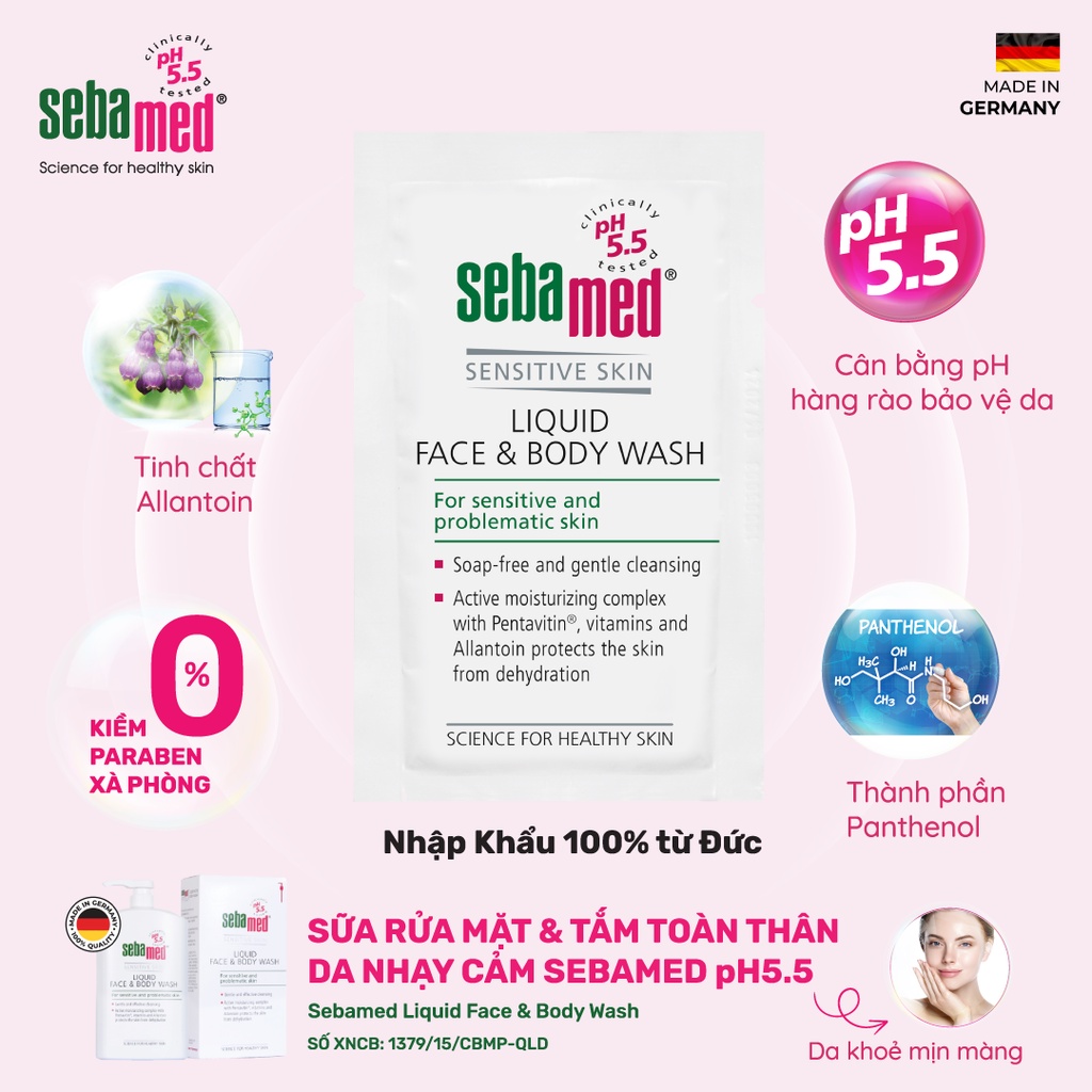 Sample Sữa rửa mặt và tắm toàn thân cho da nhạy cảm Sebamed pH5.5 - 10ml