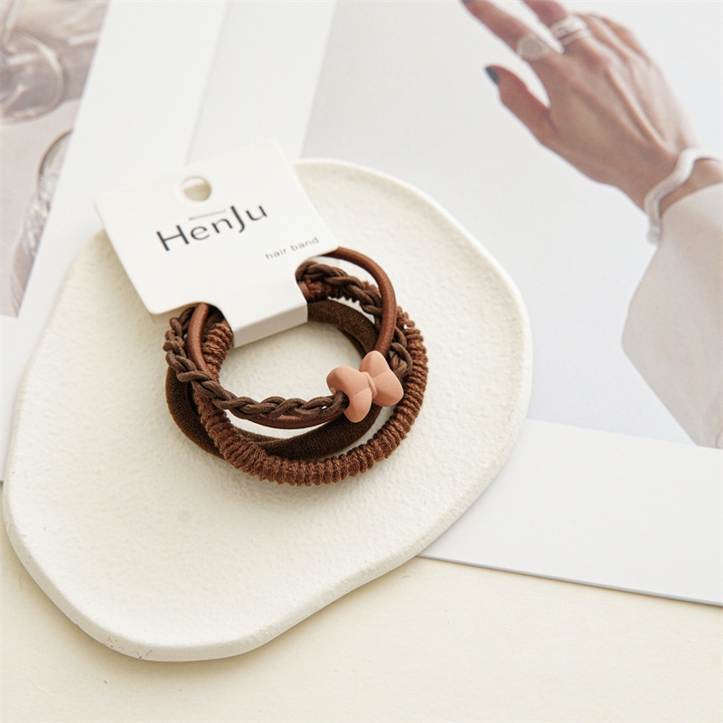 Bộ 4 Dây Buộc Tóc Cao Su Co Giãn Đính Bóng Lông Hoạt Hình Đơn Giản Cho Nữ