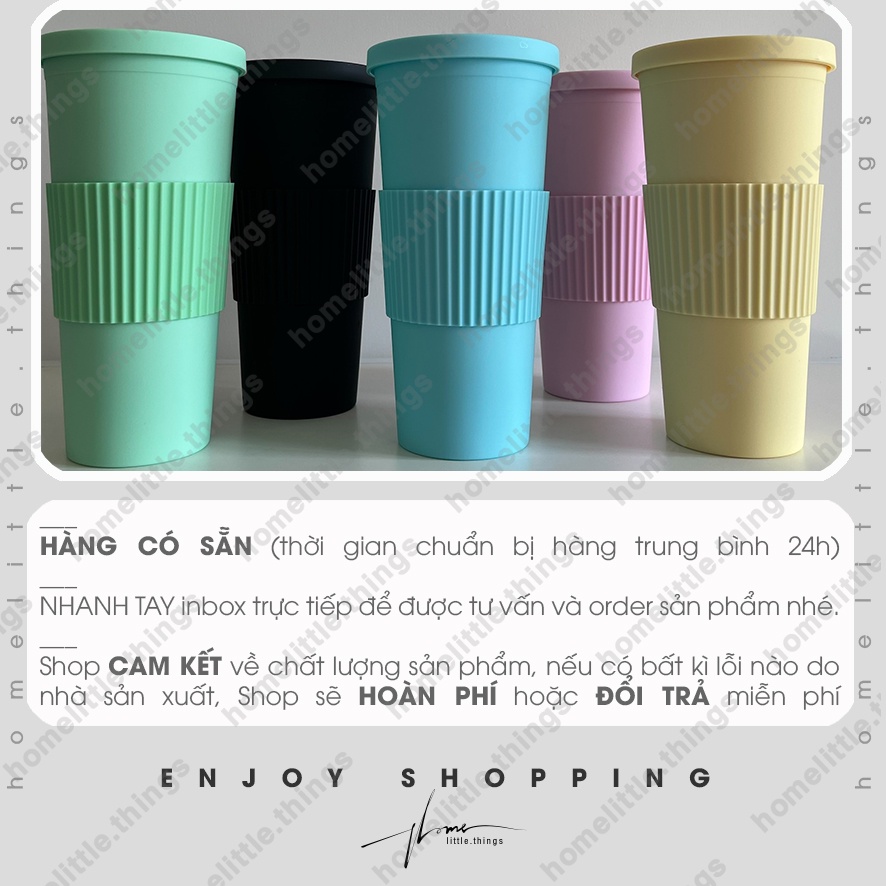 Ly nhựa đựng nước gam màu pastel có kèm ống hút trân châu 700ml