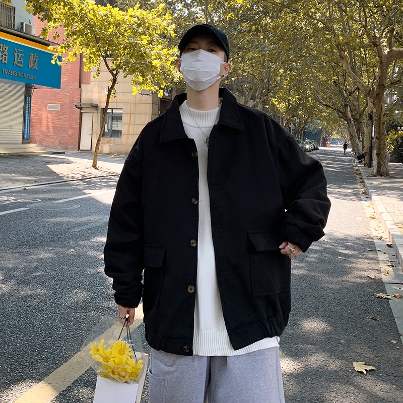 Áo khoác len dáng rộng màu trơn thời trang Hàn Quốc cho nam tf1