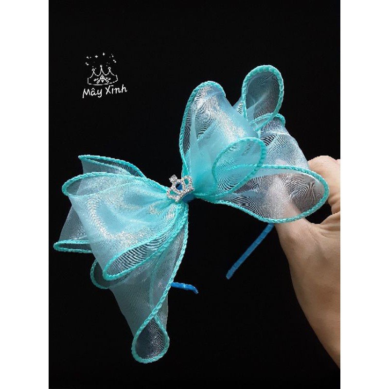 Cài tóc voan bèo đính vương miện cho bé
