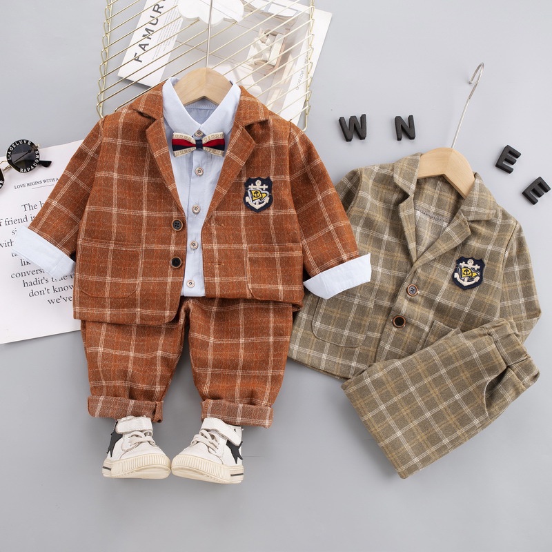 Set Đồ Vest Năm 2021 Dài Tay Họa Tiết Ca Rô Phong Cách Lịch Lãm Dành Cho Nam