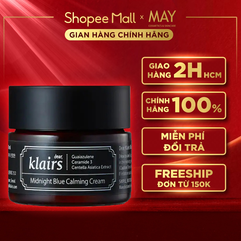 Kem Dưỡng Ẩm Dear Klairs Midnight Blue Calming Cream Giúp Làm Dịu Và Phục Hồi Da Ban Đêm 30ml