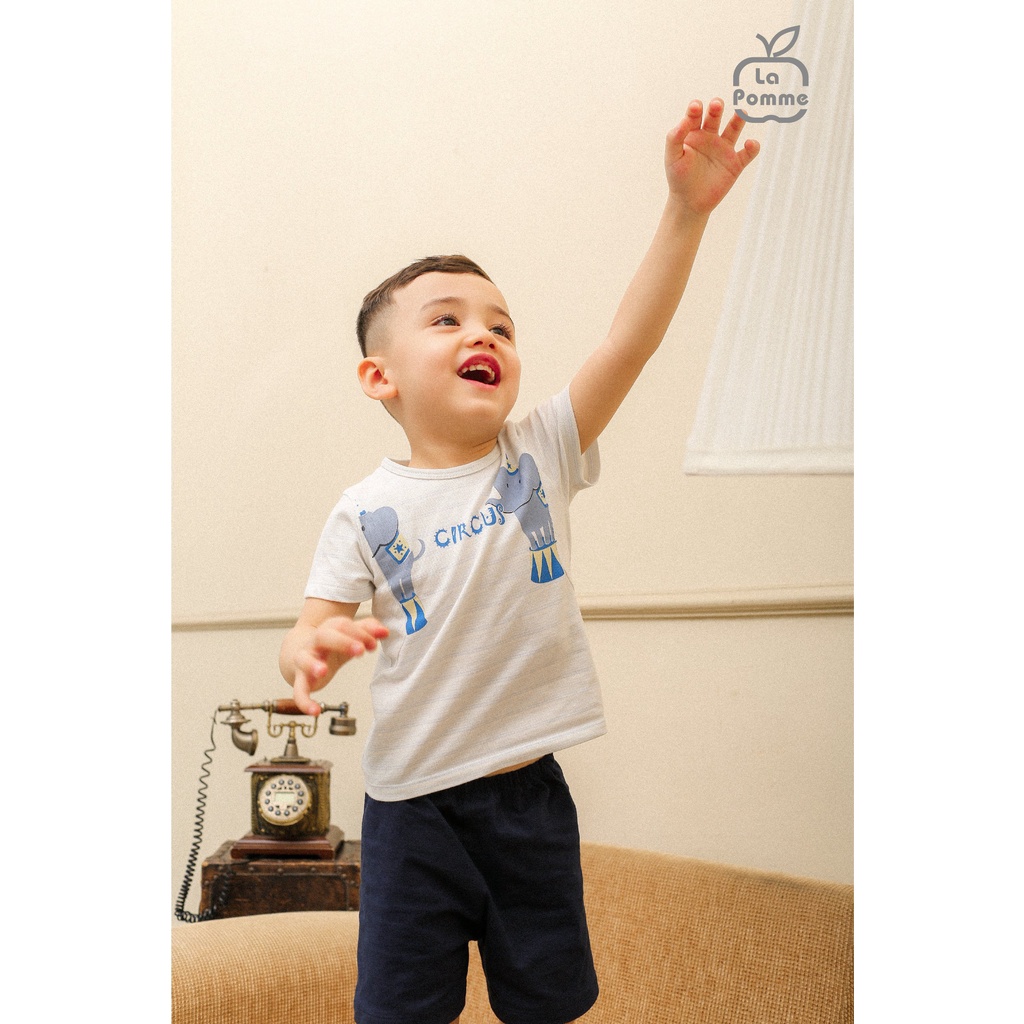 Bộ La pomme cộc tay cotton cao cấp mềm mịn thoáng mát thấm hút cực tốt hình 2 con voi cho bé trai bé gái SS226