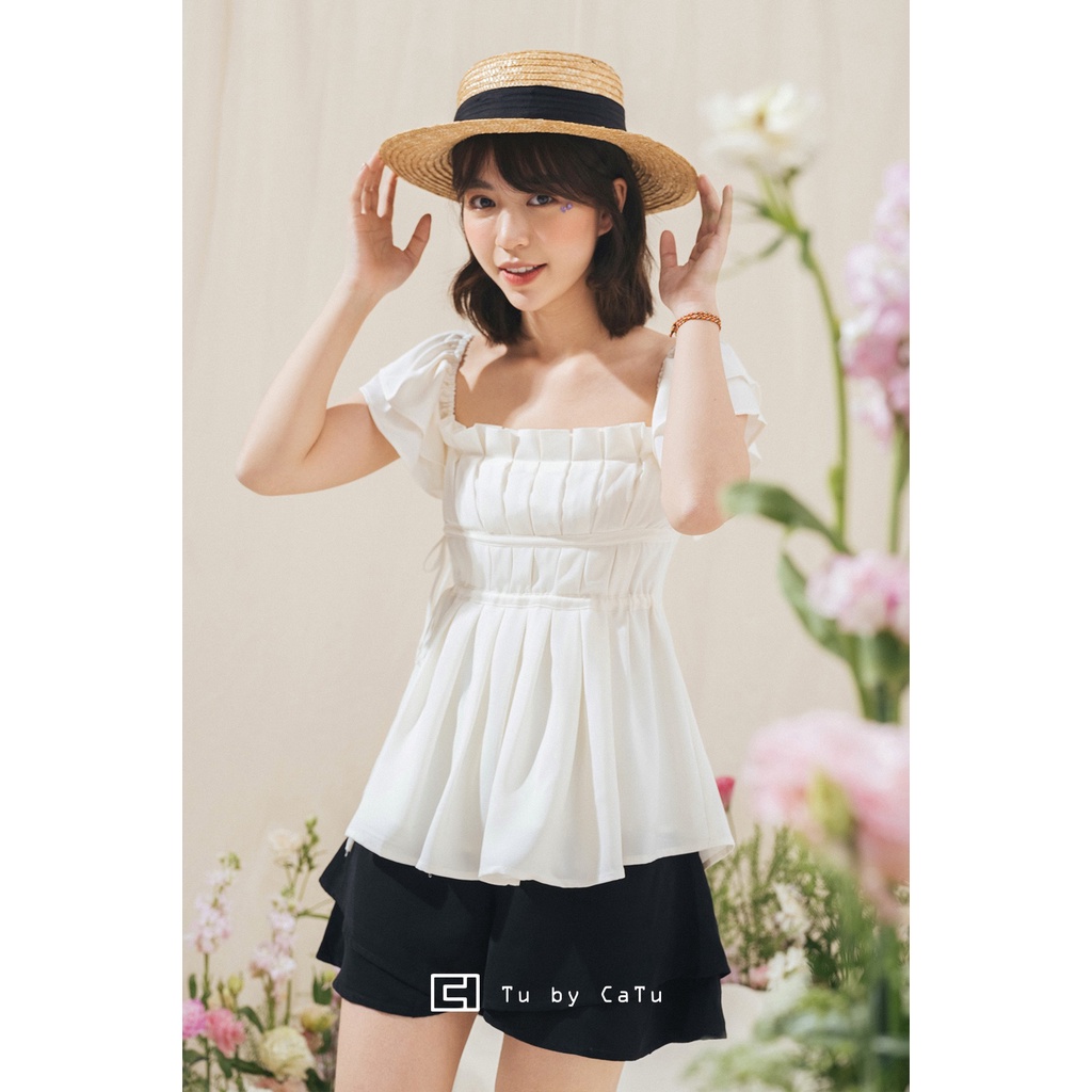 TUBYCATU | Áo rút dây bèo xếp trắng