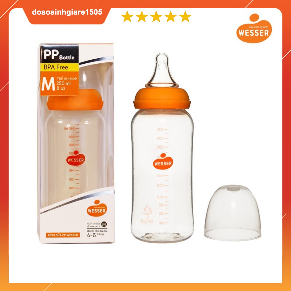 Combo 3 bình sữa Wesser PP cổ hẹp 60ml - 140ml - 250ml