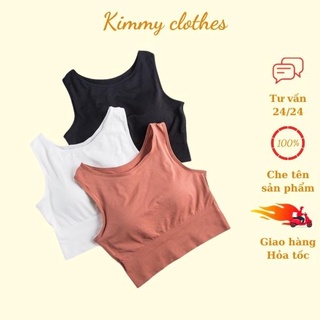 Áo ba lỗ dáng croptop sẵn đệm ngực, áo bra chất cotton co giãn tốt