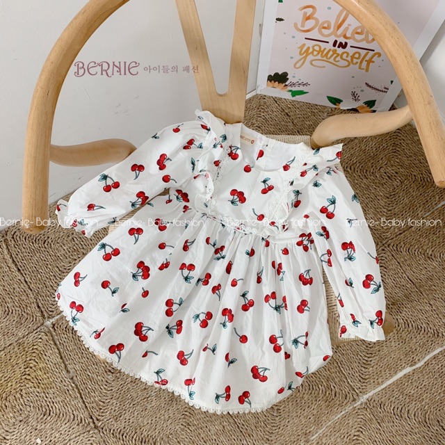 Váy thô dài tay thu đông phối ren ngực cho bé từ 9 đến 19kg_Bernie Kids