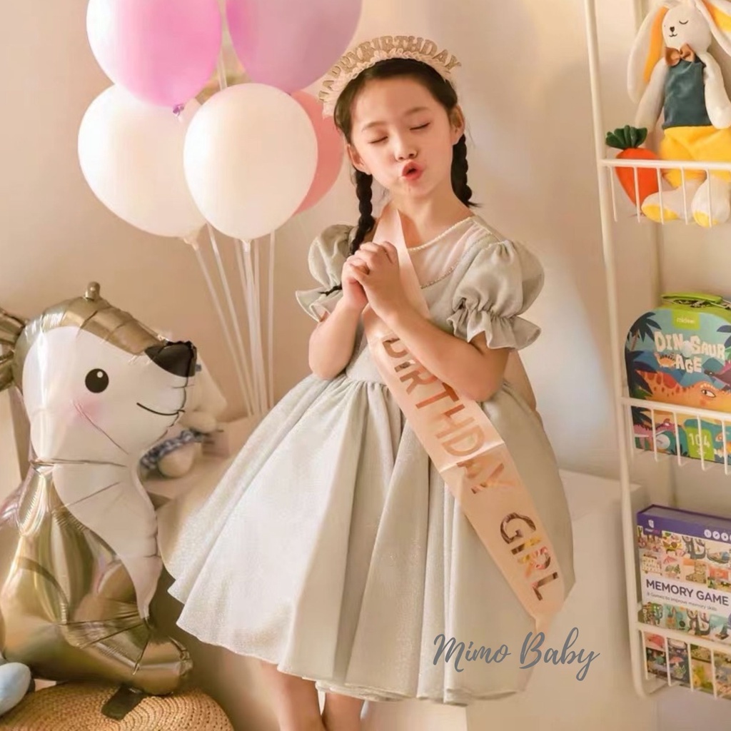 Bờm cài sinh nhật chữ happy birthday viền voan hồng cho bé Mimo baby BD33