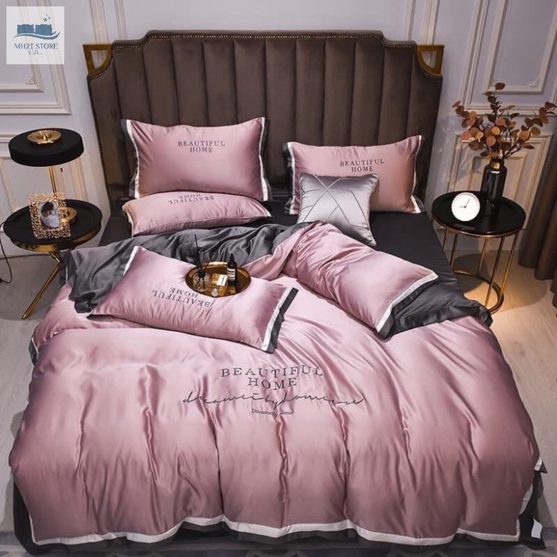 Bộ Chăn Ga Gối Phi Lụa Best Beauty Set Chăn Ga Gối 4 Món Thêu Chữ Cao Cấp MH2T STORE