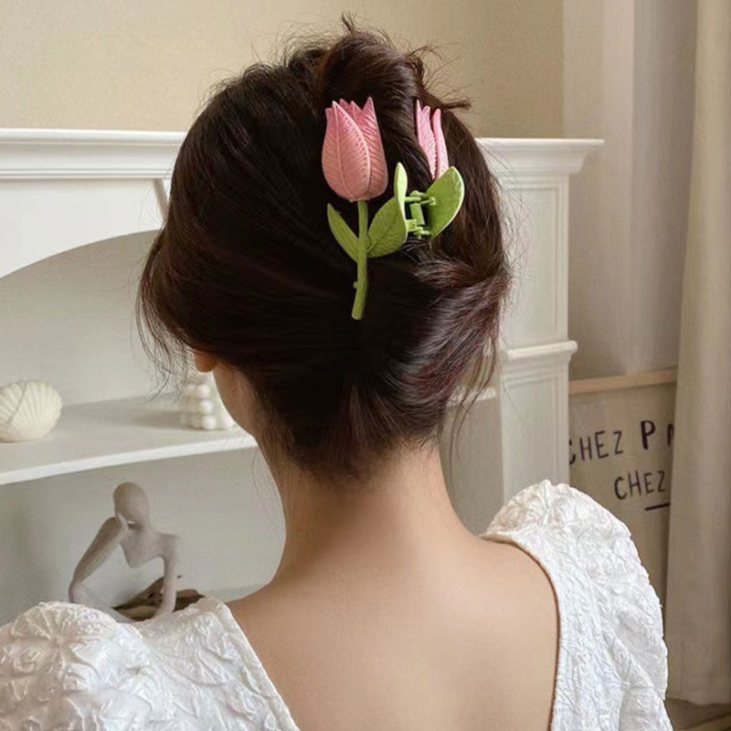 Kẹp Tóc Càng Cua Hình Hoa Tulip Bằng Nhựa Dễ Phối Đồ Phong Cách Đồng Quê