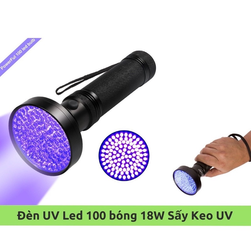 Đèn UV Led 100 bóng 18W sấy keo UV, soi tiền, tìm vật trú ẩn cầm tay tiện dụng