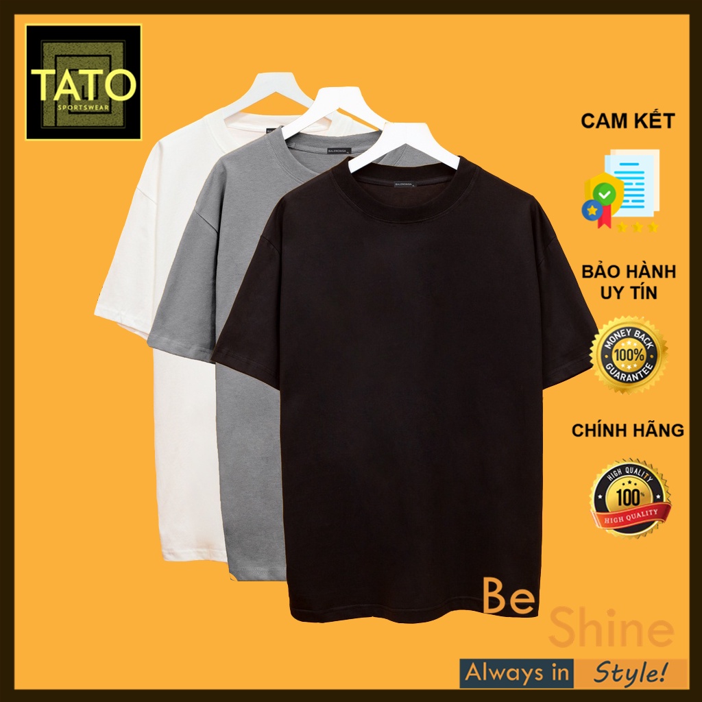 Áo Thun Trơn TATO Unisex Form Rộng 2 Màu Đen Trắng Vải Cotton dày đẹp