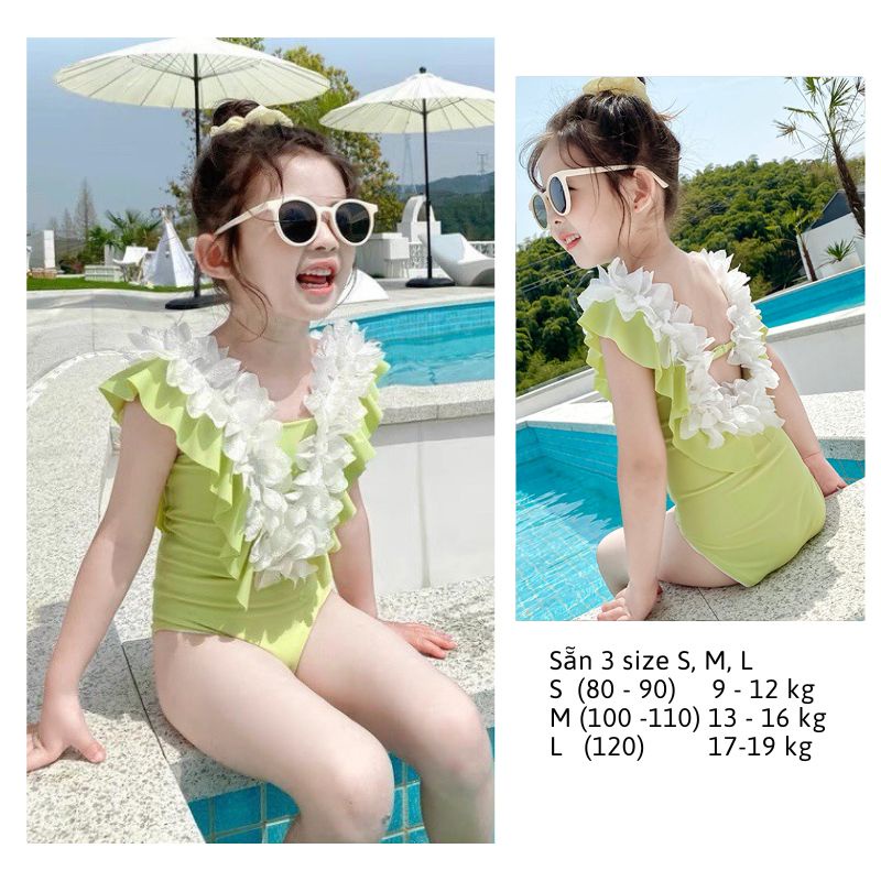 Đồ Bơi Bé Gái, Bộ Bơi Trẻ Em, Bikini Một Mảnh Hở Lưng Cho Bé Gái Chất Liệu Lycra Từ 9-19 kg