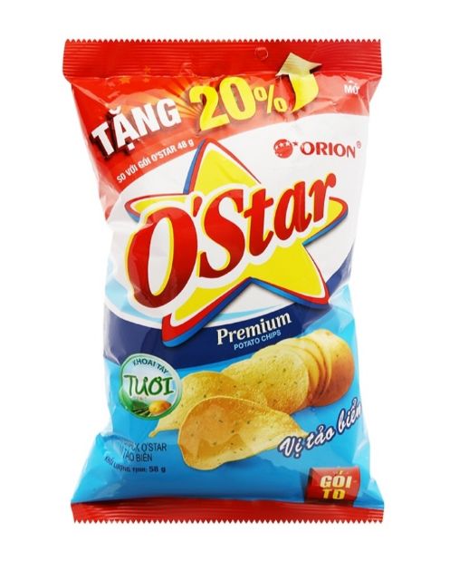 Snack khoai tây O'Star (Ostar) Orion® gói 36g vị tảo biển/muối/kim chi Hàn Quốc