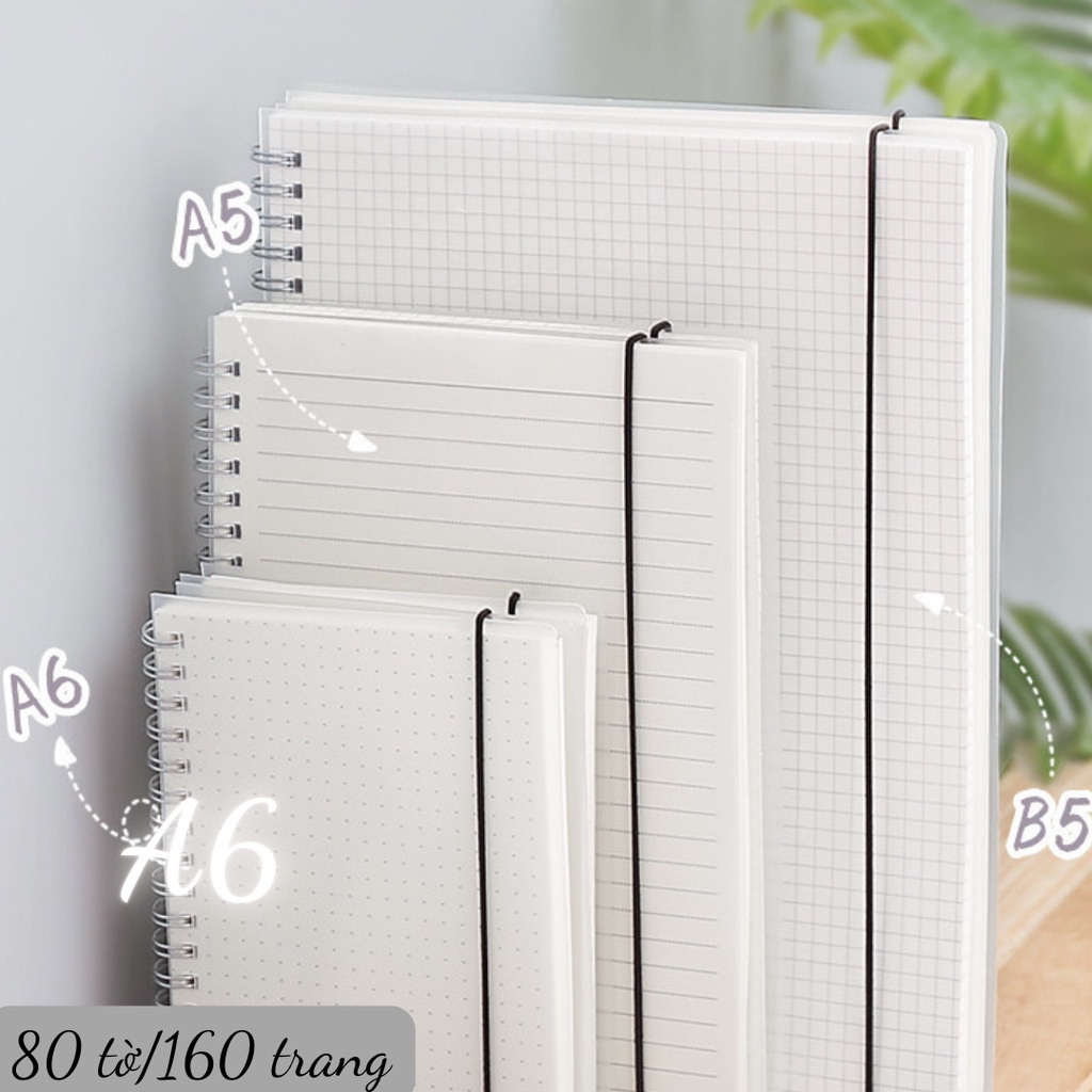 Sổ tay A5 B5 A6 lò xo Plas bìa lá 70 tờ sổ kẻ ngang cho viết nhật ký ghi chú làm vở bài tập tiện dụng