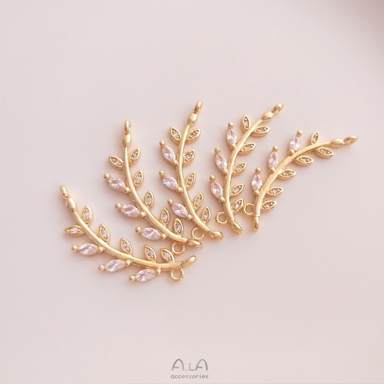 Mặt Vòng cổ Hình Cành Cây Đính Đá zircon 14K Màu Vàng Đồng Sang Trọng DIY