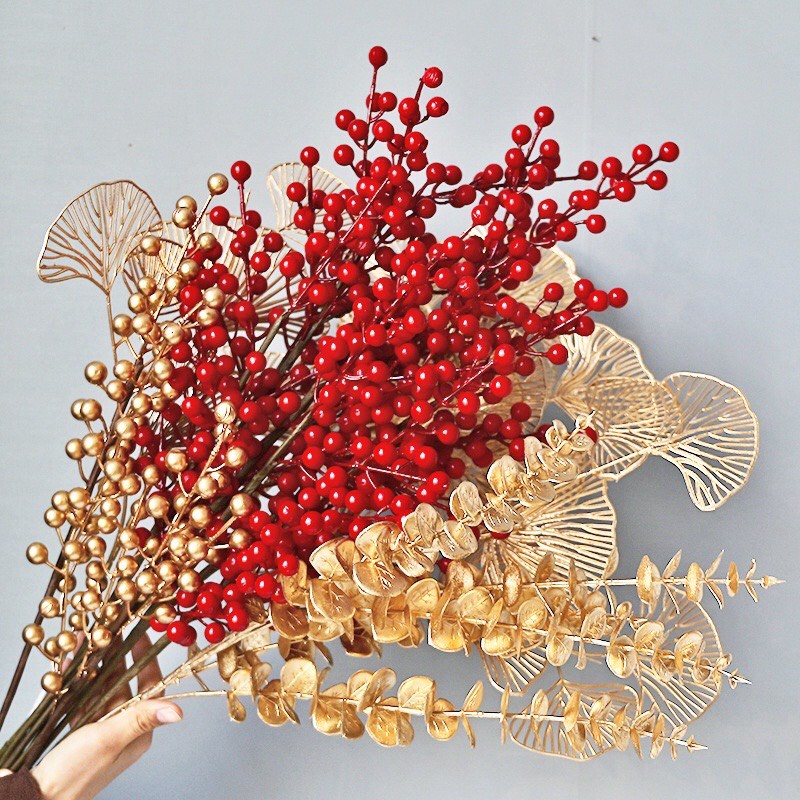 Cành đào đông đỏ 12 nhánh 6 nhánh có cành điểm Decor trang trí nhà cửa văn phòng, phòng khách, cửa hàng