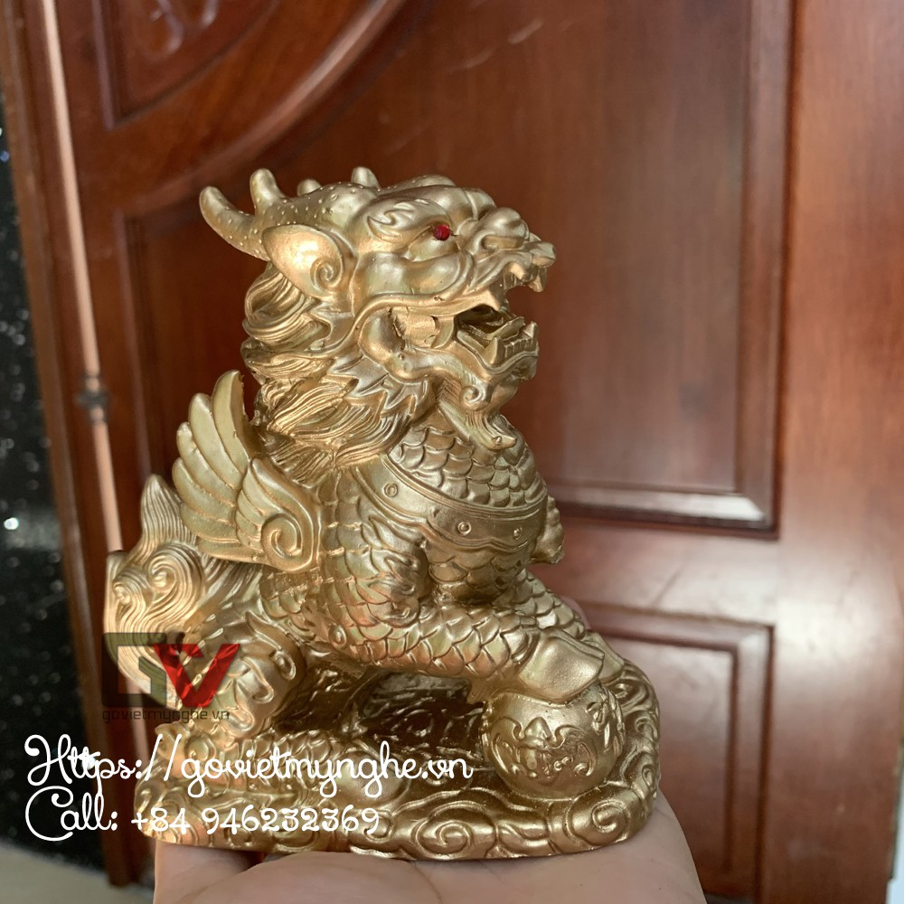 Cặp 2 Tượng Đá Tỳ Hưu 2 Sừng - Trang Trí Bàn Làm Việc - Cao 12cm - Màu Nhũ Vàng | BigBuy360 - bigbuy360.vn