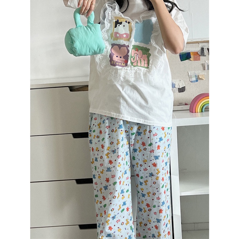 Quần Ngủ Dài Dáng Rộng In Họa Tiết Hoạt Hình Dễ Thương Thoải Mái Cho Học Sinh