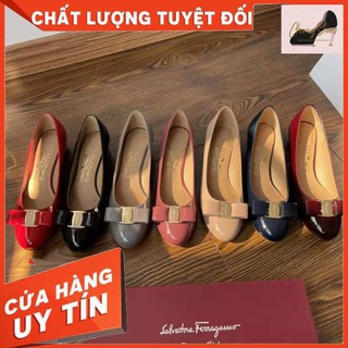 giầy cao gót svt nơ da bóng mũi tròn