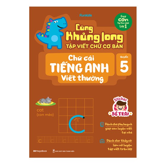 Sách - Cùng Khủng long tập viết chữ cơ bản - Chữ cái Tiếng Anh viết thường Quyển 5 - Sticker bé trai MEGAMN9310