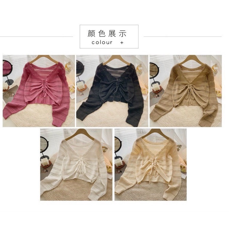 Áo len nữ dài tay rút dây giữa sexy hàng Quảng Châu