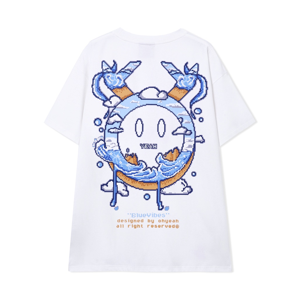 Áo thun tay lỡ OHYEAH phông Unisex nam nữ Premium Cotton oversize form rộng SUMMER VIBES - Trắng