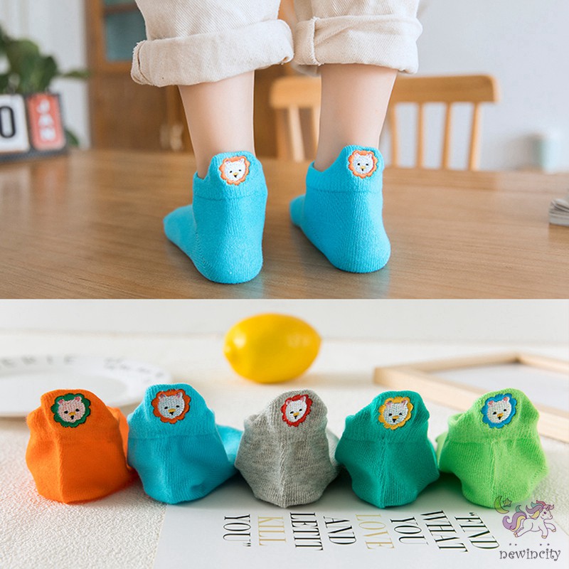 Set 5 Đôi Vớ Cotton Thêu Họa Tiết Hoạt Hình Dễ Thương Dành Cho Bé