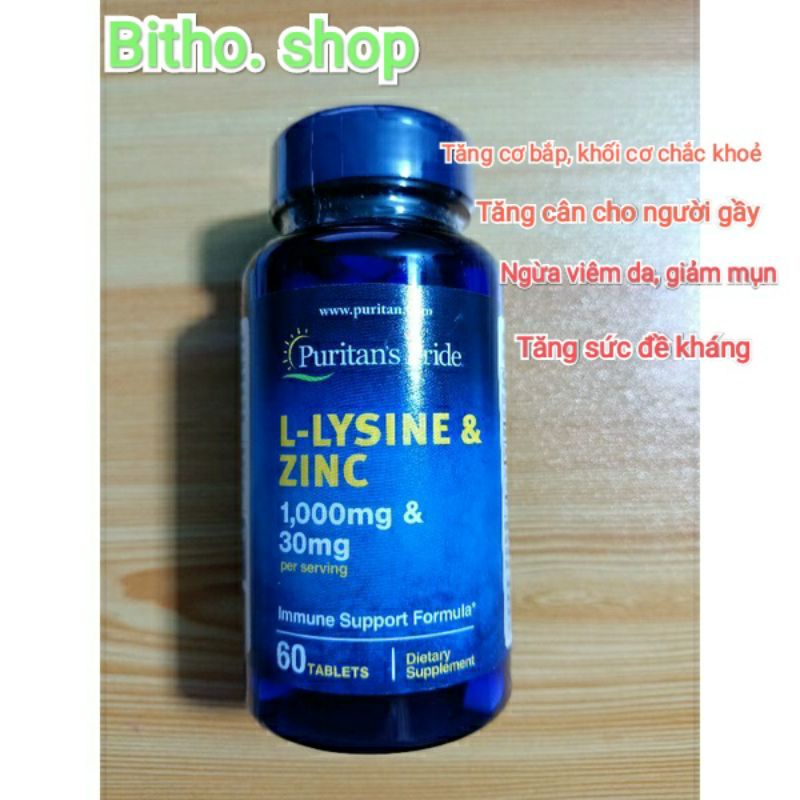 Viên giảm mụn bổ sung L- Lysine 1000mg & zinc 30mg 60 viên