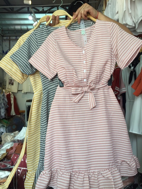 Váy kẻ thắt nơ eo 3 màu | BigBuy360 - bigbuy360.vn