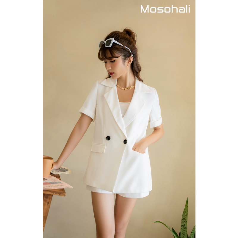 [HÀNG CÓ SẴN] Set vest blazer nữ thiết kế Molen áo vest + quần short trắng hàng thiết kế mosohali