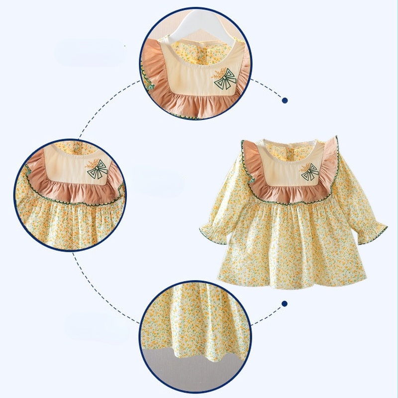 Đầm Tay Dài Cổ Búp Bê In Họa Tiết Hoa Thời Trang Xuân Thu Dành Cho Bé Gái 0-4 Tuổi