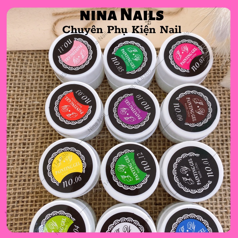 Set Gel Vẽ Nail , Vẽ Móng 12 Màu Siêu Đặc