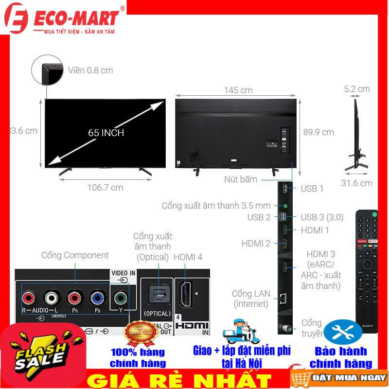 Tivi SONY 65 inch 4K Smart Tivi (đen) KD-65X8500G  (Vận chuyển và lắp đặt trực tiếp miễn phí khu vực TP Hà Nội)