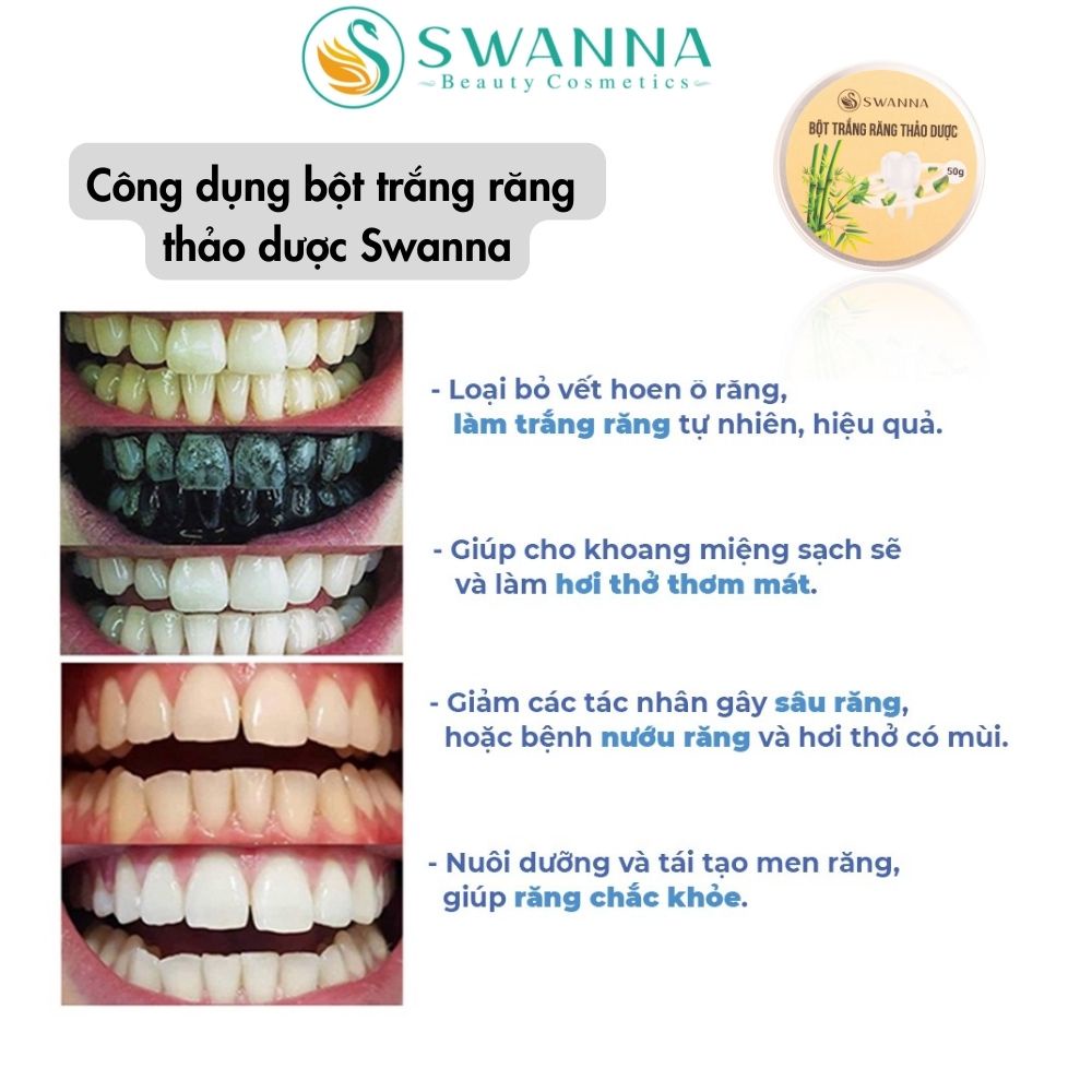 Bột than tre hoạt tính trắng sáng răng thơm miệng SWANNA - Vệ sinh chăm sóc răng miệng tại nhà