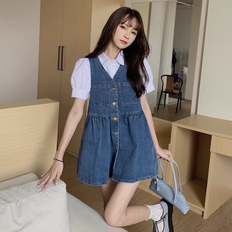 Váy yếm jean hàng quảng châu cao cấp