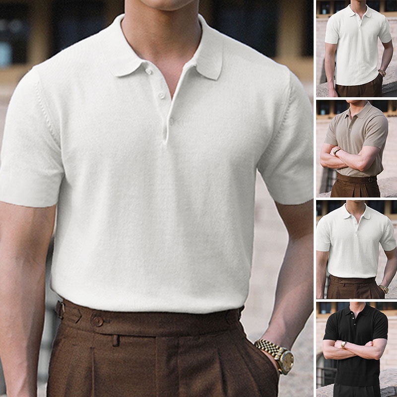 Áo Thun Polo Ngắn Tay Màu Trơn Thời Trang Cho Nam Size S-5XL