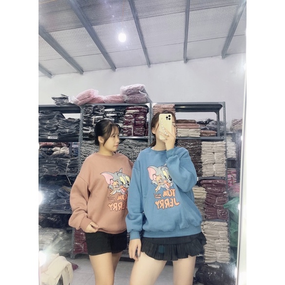 Áo nỉ hoodies cổ tròn in hoạt hình