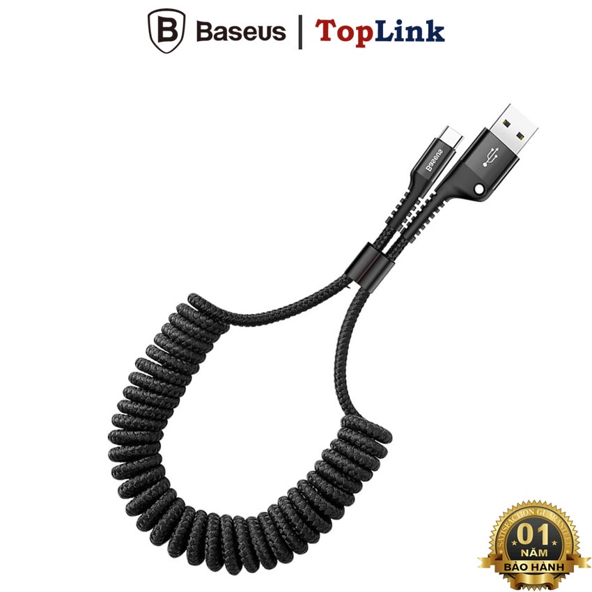 Baseus Cáp sạc dây xoắn đàn hồi Fish Eye Spring Data Type C (Hỗ trợ sạc nhanh 2A, 1m) - TopLink