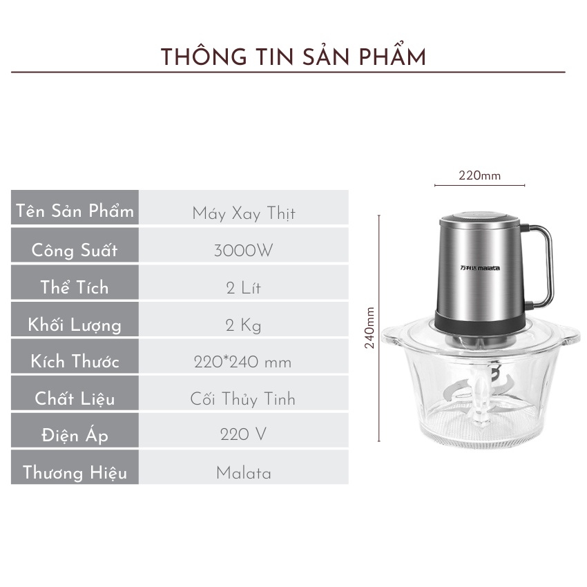 Máy Xay Thịt Malata 400ML 2 Tầng 4 Lưỡi Dao Thép 4 Cánh Không Gỉ, Đa Năng, Công Suất Lớn Bảo Hành 12 Tháng