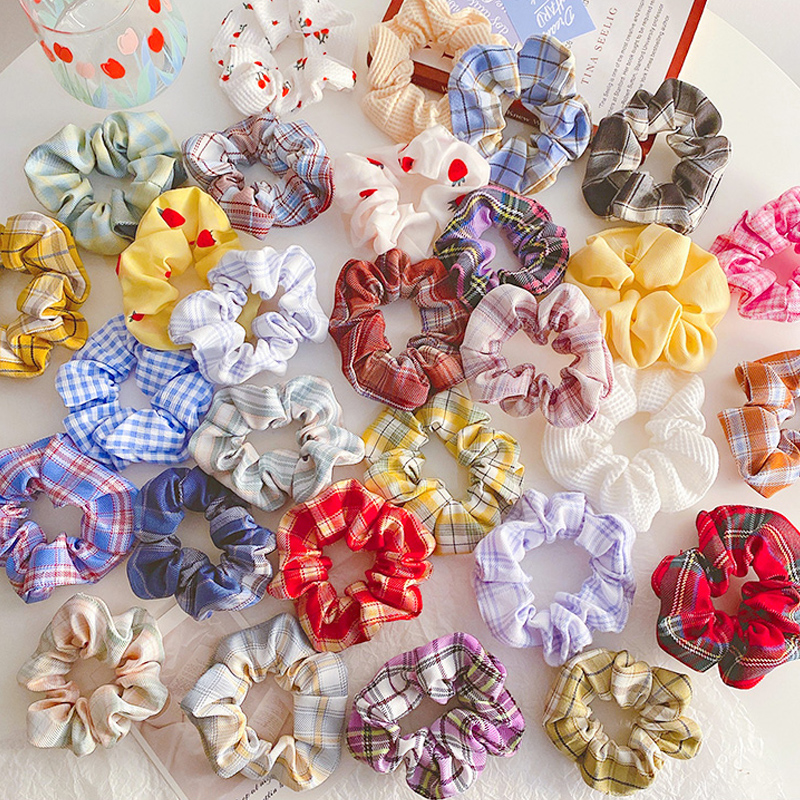 Bộ dây buộc tóc họa tiết sọc caro phong cách Hàn Quốc dễ thương thời trang dành cho nữ với nhiều loại tùy chọn