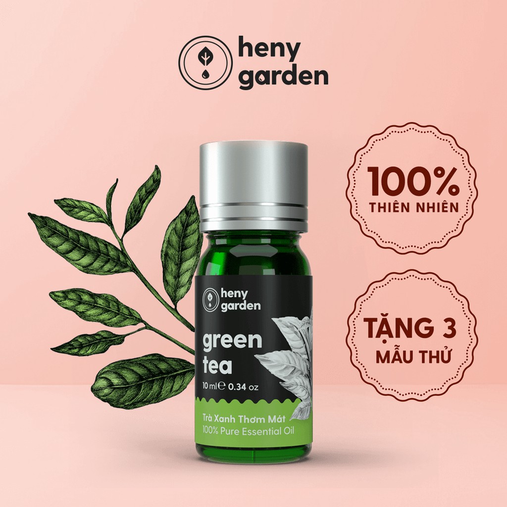 Tinh Dầu Trà Xanh Heny Garden – Xông Phòng, Làm Nến Thơm, Dưỡng Da – Nguyên Chất 10ml – Tặng 3 Tinh Dầu Mẫu Thử