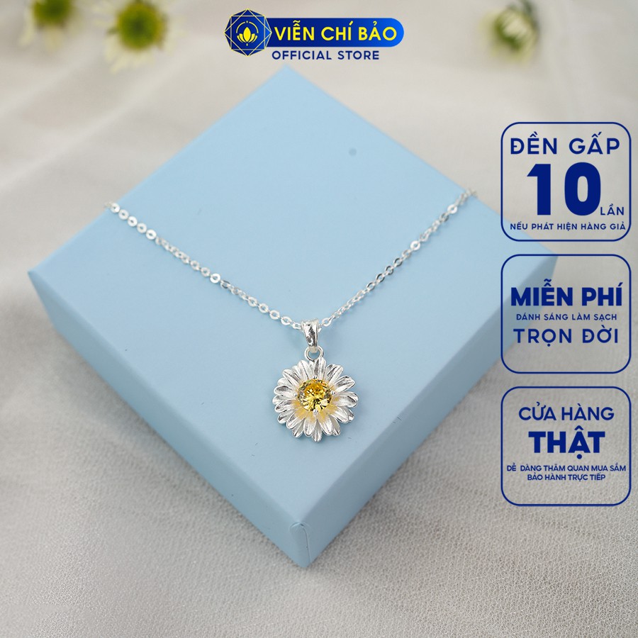 Dây chuyền bạc nữ mặt Daisy đính đá chất liệu bạc 925 thời trang phụ kiện trang sức nữ thương hiệu Viễn Chí Bảo D400655