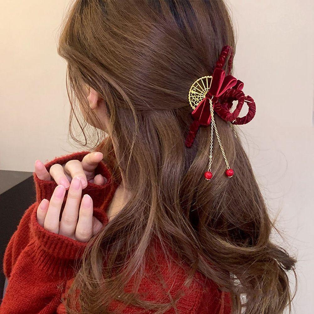 Kẹp Tóc Nơ Cỡ Lớn Bằng Nhung Phong Cách Trung Hoa Đơn Giản WMES15H Cho Nữ