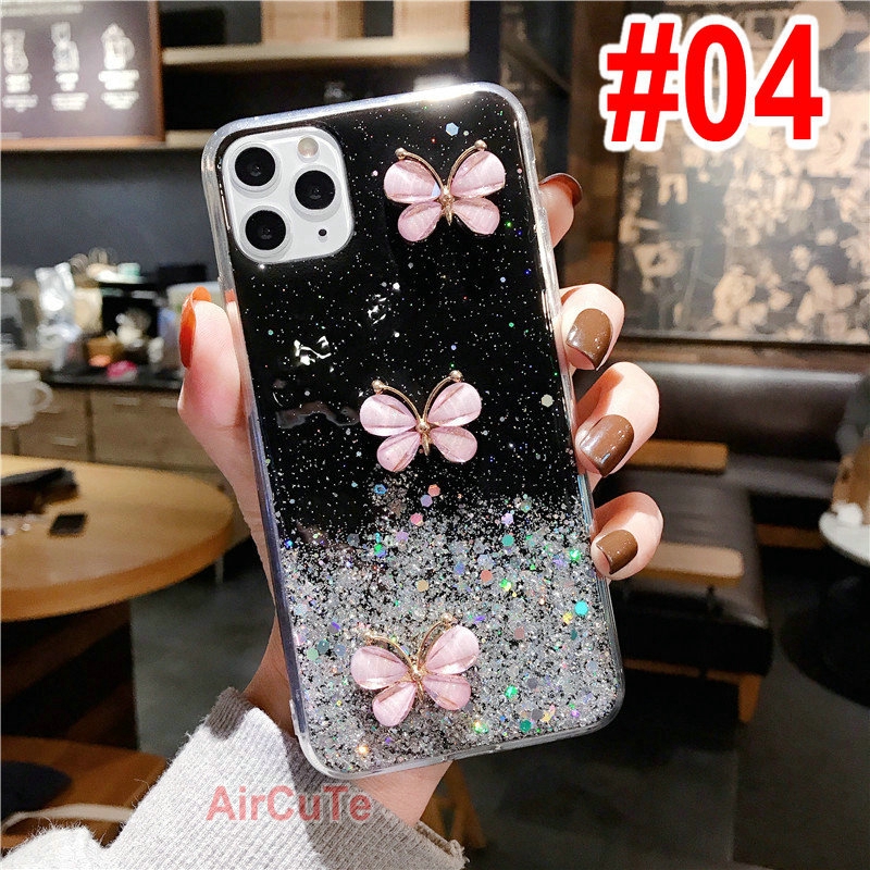 Samsung S8 S9 Plus Note 8 9 A6 Plus A8 A9 J8 2018 J4 J6 M10 M20 3D Butterfly Glitter Bling Soft Case Cover